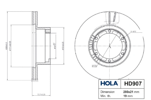 HD907 HOLA Тормозной диск (фото 3)