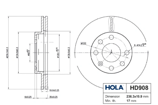 HD908 HOLA Тормозной диск (фото 3)