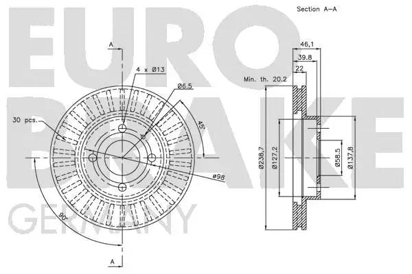 5815201011 EUROBRAKE Тормозной диск (фото 2)