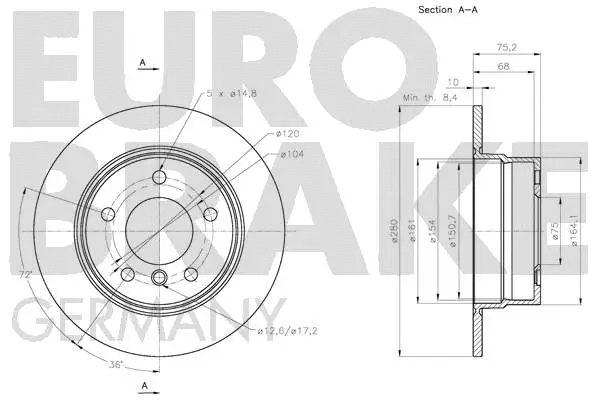 5815201586 EUROBRAKE Тормозной диск (фото 3)