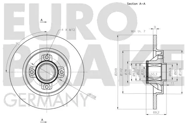 5815201952 EUROBRAKE Тормозной диск (фото 3)
