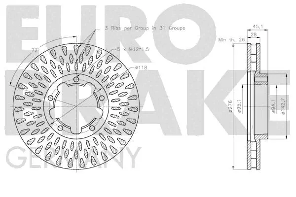 5815202286 EUROBRAKE Тормозной диск (фото 3)