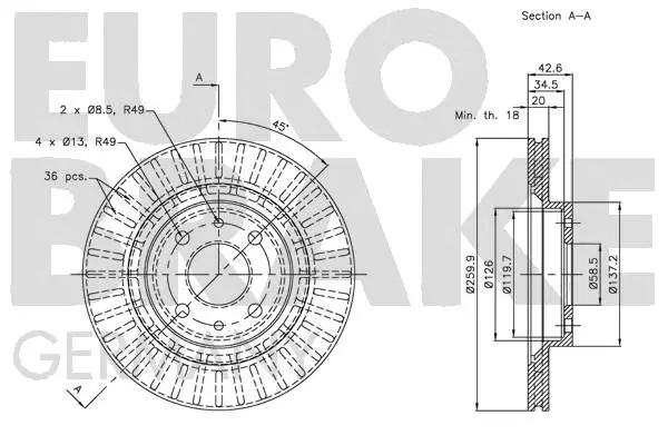 5815202342 EUROBRAKE Тормозной диск (фото 3)