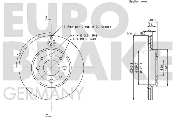 5815202343 EUROBRAKE Тормозной диск (фото 3)