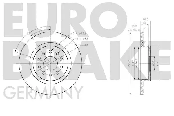 5815202369 EUROBRAKE Тормозной диск (фото 3)