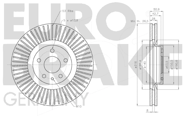 58152025100 EUROBRAKE Тормозной диск (фото 3)