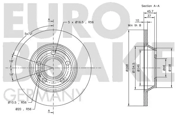 5815202546 EUROBRAKE Тормозной диск (фото 3)