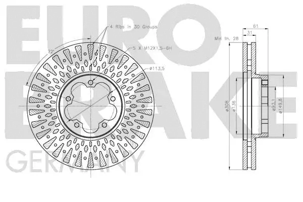 5815202594 EUROBRAKE Тормозной диск (фото 3)