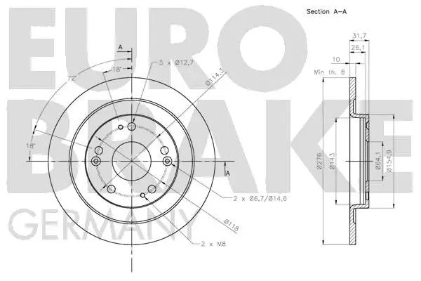 5815202663 EUROBRAKE Тормозной диск (фото 3)