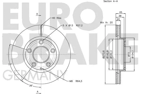 5815203258 EUROBRAKE Тормозной диск (фото 3)