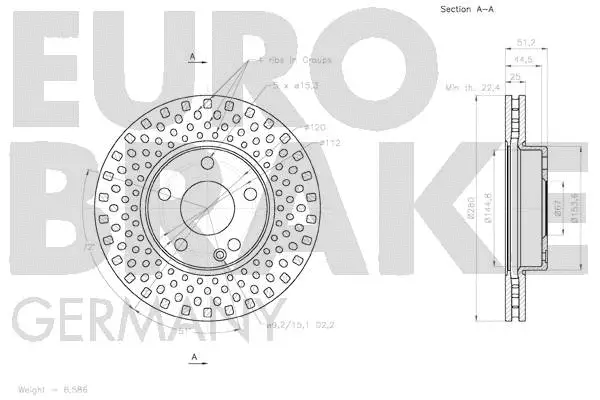 58152033111 EUROBRAKE Тормозной диск (фото 3)