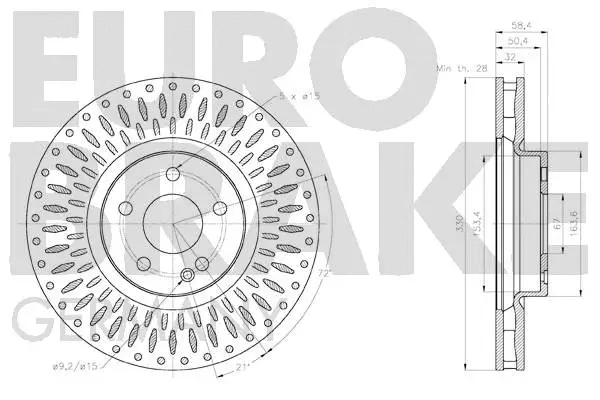 58152033129 EUROBRAKE Тормозной диск (фото 3)