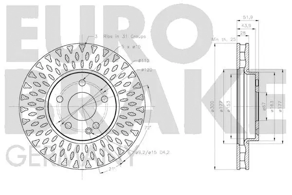 58152033136 EUROBRAKE Тормозной диск (фото 3)