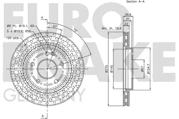 5815203369 EUROBRAKE Тормозной диск (фото 3)