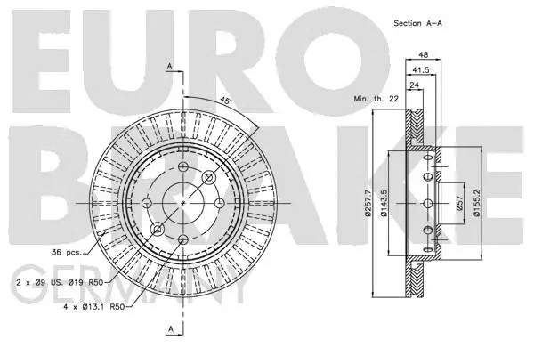 5815203507 EUROBRAKE Тормозной диск (фото 3)