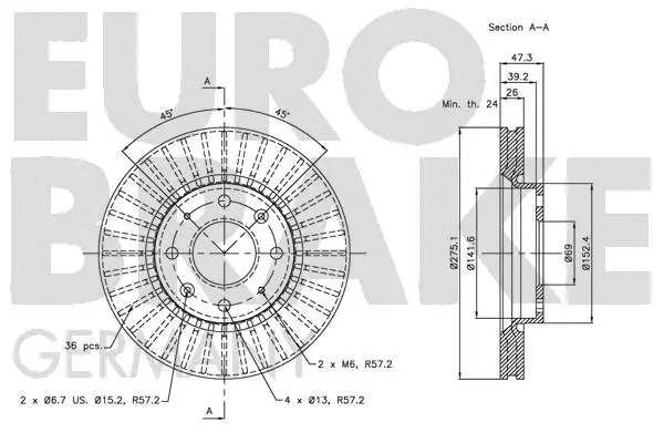 5815203512 EUROBRAKE Тормозной диск (фото 3)