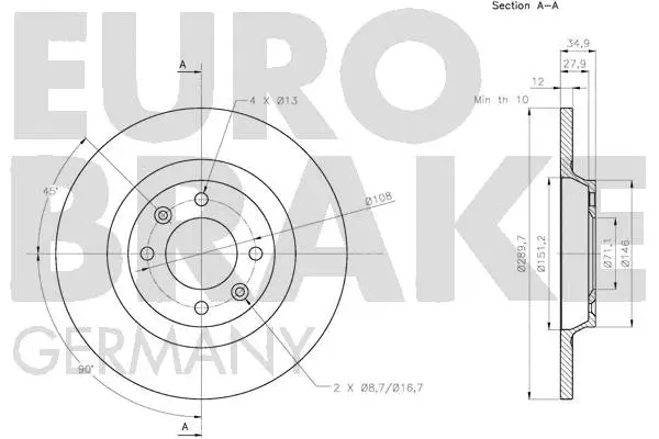 5815203743 EUROBRAKE Тормозной диск (фото 3)