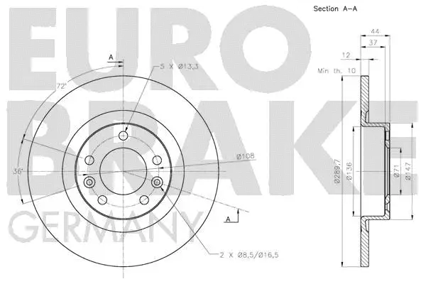 5815203744 EUROBRAKE Тормозной диск (фото 3)