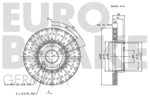 5815203921 EUROBRAKE Тормозной диск (фото 3)