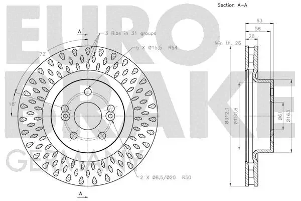 5815203966 EUROBRAKE Тормозной диск (фото 3)