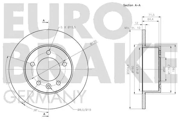5815203977 EUROBRAKE Тормозной диск (фото 3)