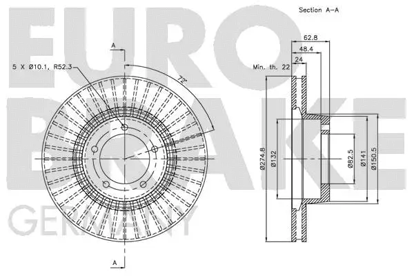 5815204023 EUROBRAKE Тормозной диск (фото 3)