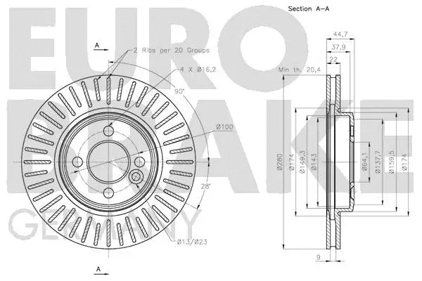 5815204034 EUROBRAKE Тормозной диск (фото 3)