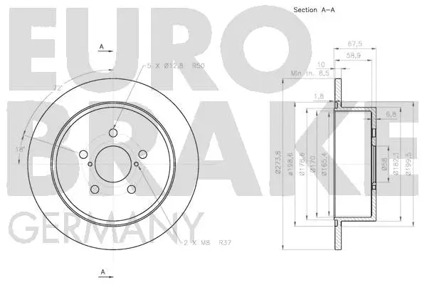 5815204416 EUROBRAKE Тормозной диск (фото 3)
