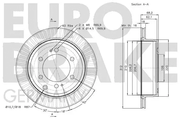 58152045101 EUROBRAKE Тормозной диск (фото 3)
