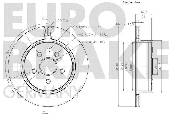 58152045106 EUROBRAKE Тормозной диск (фото 3)