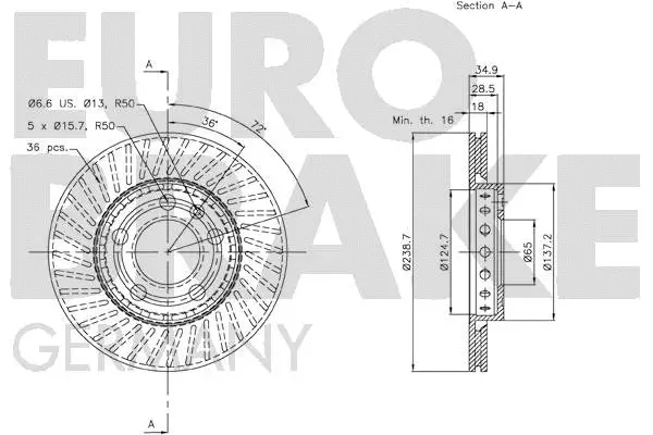 58152047101 EUROBRAKE Тормозной диск (фото 3)