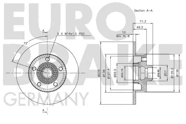 58152047119 EUROBRAKE Тормозной диск (фото 3)