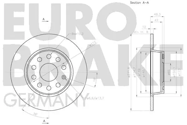 58152047137 EUROBRAKE Тормозной диск (фото 3)