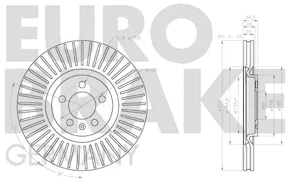 58152047165 EUROBRAKE Тормозной диск (фото 3)