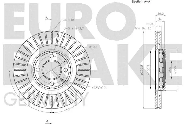 5815204755 EUROBRAKE Тормозной диск (фото 3)