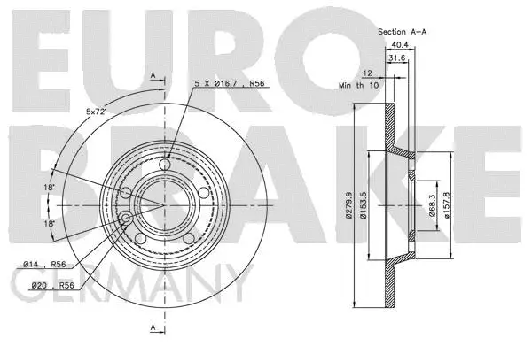 5815204767 EUROBRAKE Тормозной диск (фото 3)