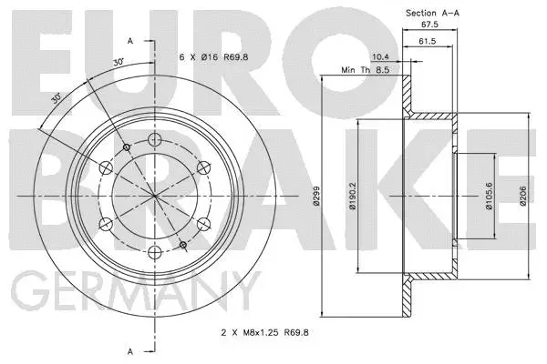 5815205003 EUROBRAKE Тормозной диск (фото 3)