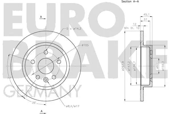 5815205014 EUROBRAKE Тормозной диск (фото 3)