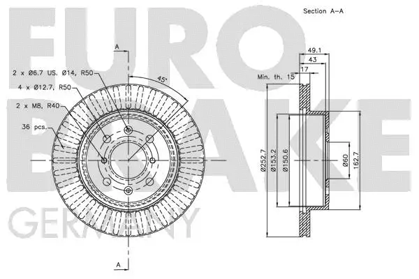 5815205213 EUROBRAKE Тормозной диск (фото 3)