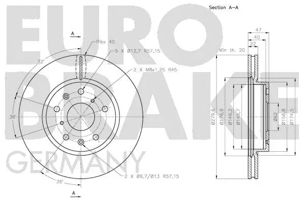 5815205218 EUROBRAKE Тормозной диск (фото 3)