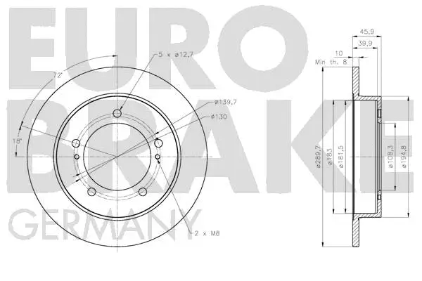 5815205230 EUROBRAKE Тормозной диск (фото 3)