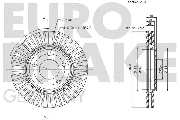 5815209313 EUROBRAKE Тормозной диск (фото 3)