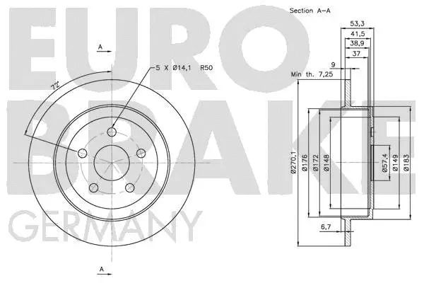 5815209316 EUROBRAKE Тормозной диск (фото 3)