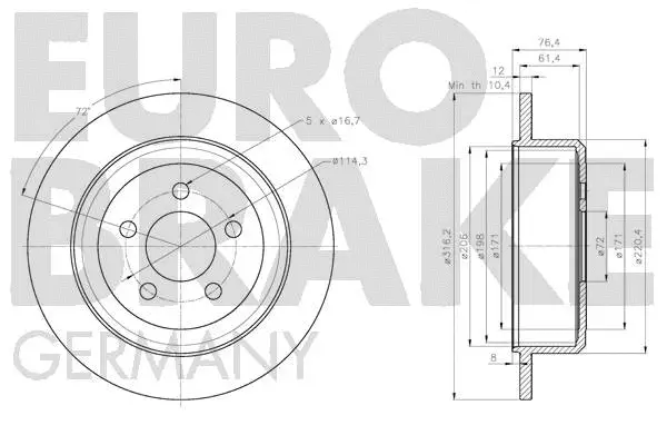 5815209322 EUROBRAKE Тормозной диск (фото 3)