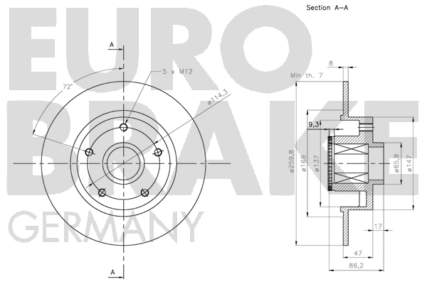 5815313993 EUROBRAKE Тормозной диск (фото 3)