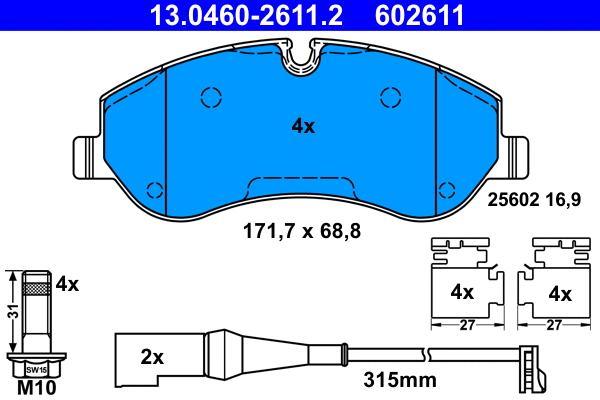 13.0460-2611.2 ATE Комплект тормозных колодок, дисковый тормоз (фото 1)