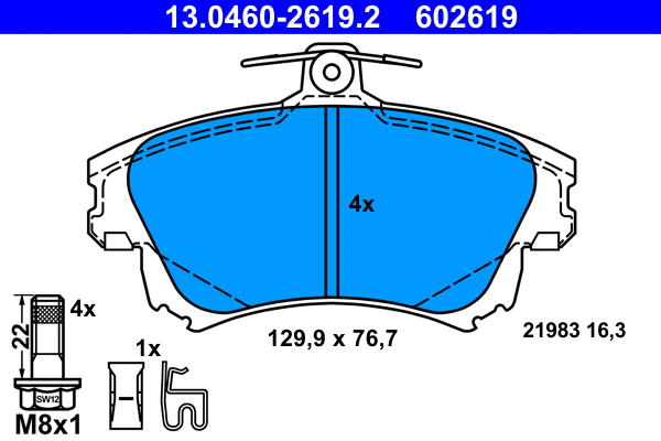 13.0460-2619.2 ATE Комплект тормозных колодок, дисковый тормоз (фото 1)