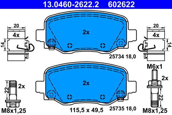 13.0460-2622.2 ATE Комплект тормозных колодок, дисковый тормоз (фото 1)