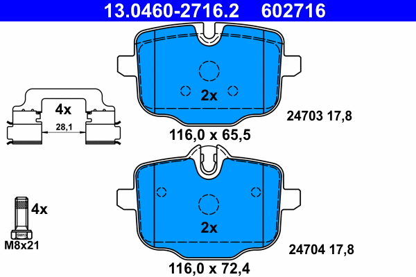 13.0460-2716.2 ATE Комплект тормозных колодок, дисковый тормоз (фото 1)