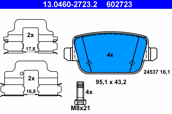 13.0460-2723.2 ATE Комплект тормозных колодок, дисковый тормоз (фото 1)